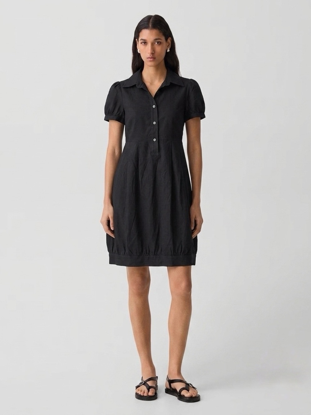 THEORY Women's Marisole B Linen Blend Cap Sleeve Pleaded Dress - Black, Sz 8